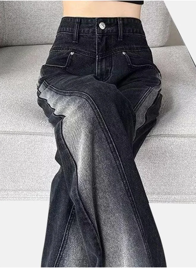 YUNIQEE Black Relaxed Fit High-Rise Heavy Fade Jeans