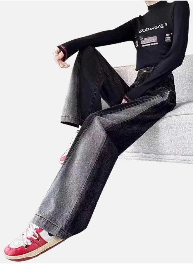 YUNIQEE Black Relaxed Fit High-Rise Heavy Fade Jeans