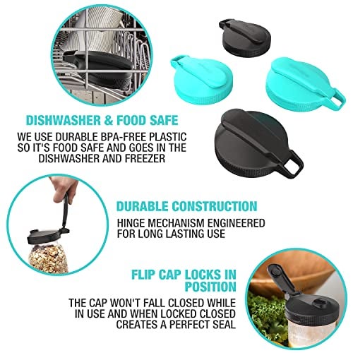 Masontops Multi Top Flip Cap Mason Jar Lids - Regular & Small Mouth - Sip, Pour, Store & More - Leakproof 2-Pack - Image 4