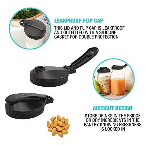 Masontops Multi Top Flip Cap Mason Jar Lids - Regular & Small Mouth - Sip, Pour, Store & More - Leakproof 2-Pack - Image 3