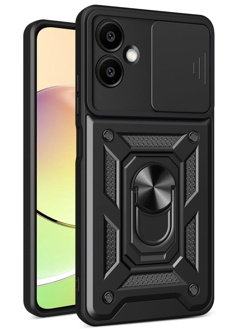 أوببو A3 4G / A3X 4G / A60 5G الهاتف المحمول الإسكان ، انزلاق الكاميرا عدسة تغطية + 360 درجة قوس الدورية خاتم + دعم المغناطيسي سيارة صدمة برهان الهاتف المحمول الإسكان أوبو A3 4G / A3X 4G ، أسود - Image 1