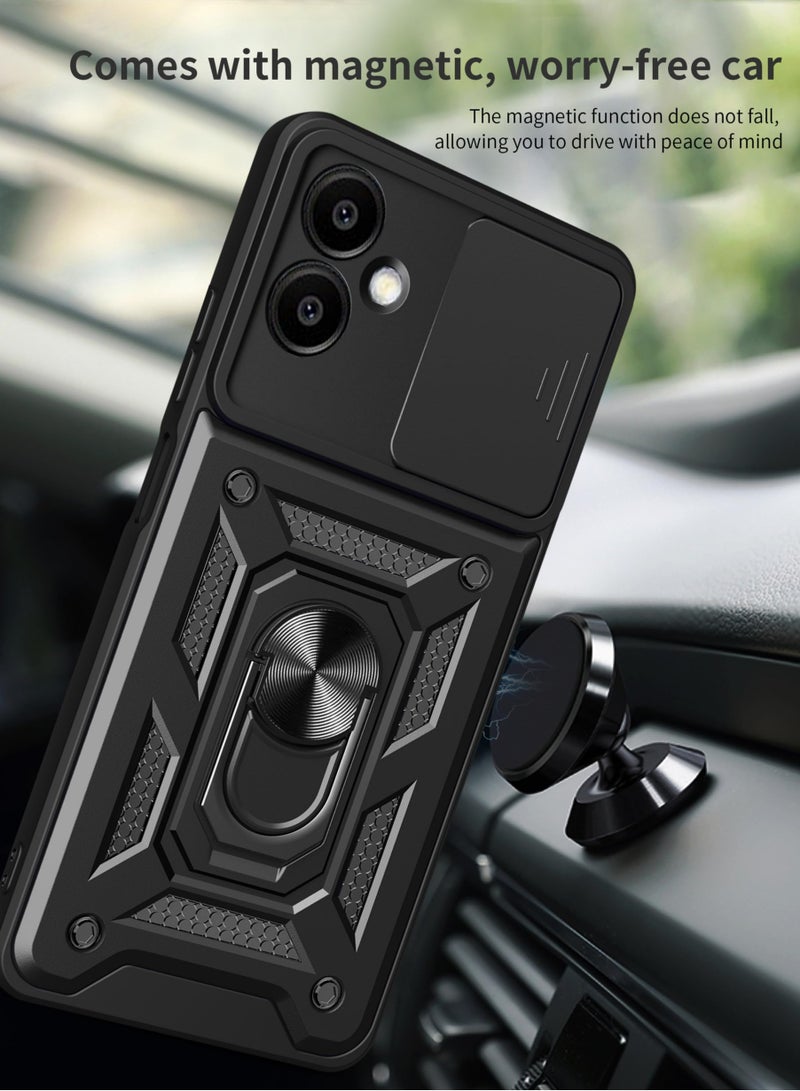 أوببو A3 4G / A3X 4G / A60 5G الهاتف المحمول الإسكان ، انزلاق الكاميرا عدسة تغطية + 360 درجة قوس الدورية خاتم + دعم المغناطيسي سيارة صدمة برهان الهاتف المحمول الإسكان أوبو A3 4G / A3X 4G ، أسود - Image 3