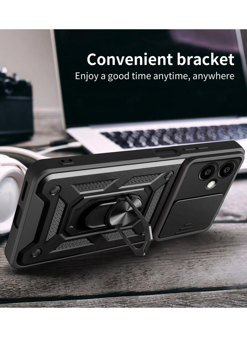 أوببو A3 4G / A3X 4G / A60 5G الهاتف المحمول الإسكان ، انزلاق الكاميرا عدسة تغطية + 360 درجة قوس الدورية خاتم + دعم المغناطيسي سيارة صدمة برهان الهاتف المحمول الإسكان أوبو A3 4G / A3X 4G ، أسود - Image 4