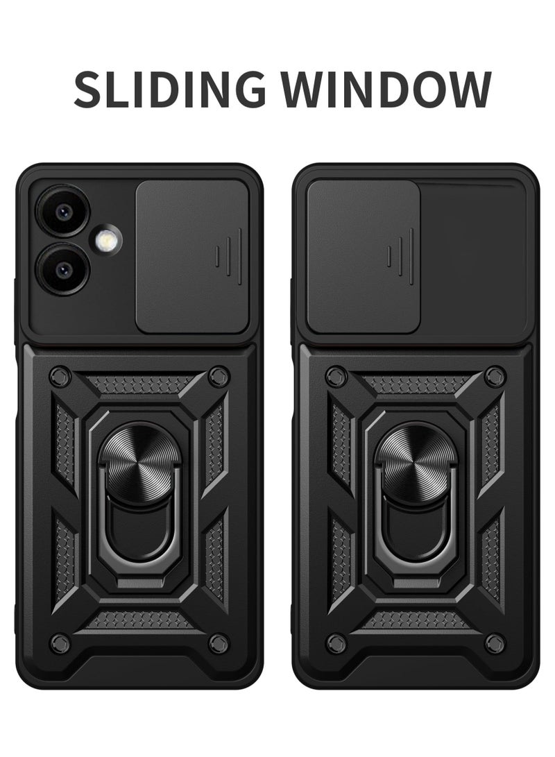 أوببو A3 4G / A3X 4G / A60 5G الهاتف المحمول الإسكان ، انزلاق الكاميرا عدسة تغطية + 360 درجة قوس الدورية خاتم + دعم المغناطيسي سيارة صدمة برهان الهاتف المحمول الإسكان أوبو A3 4G / A3X 4G ، أسود - Image 5