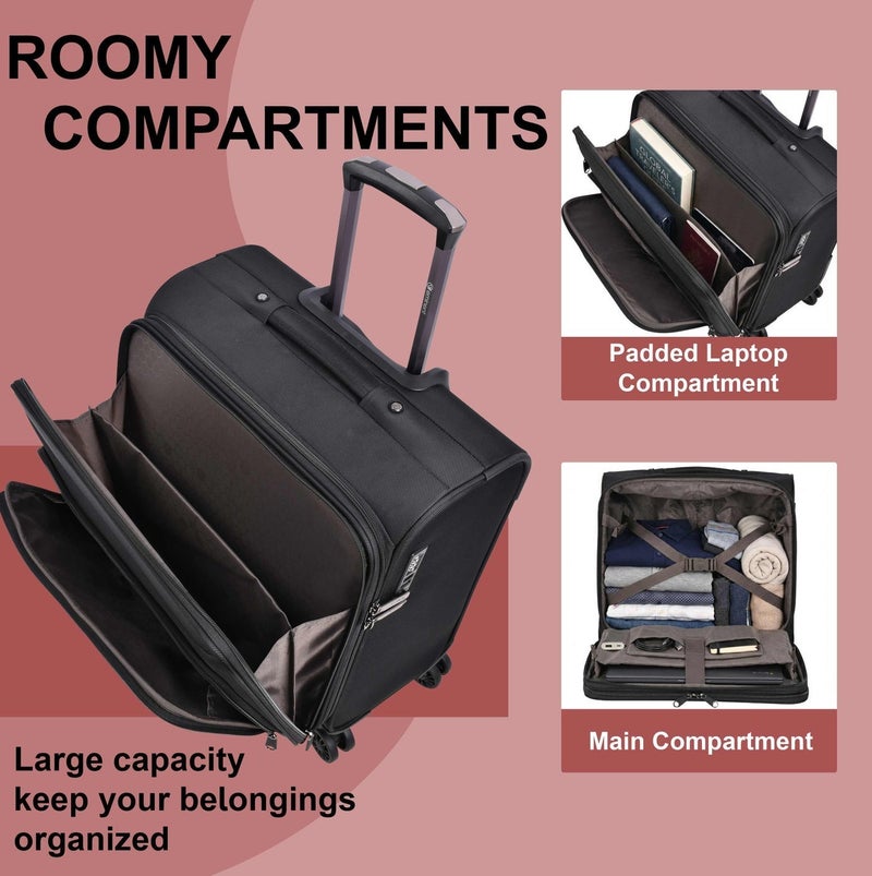 eminent Unisex Pilot Case 360-degree 4 Double Spinner Wheel Laptop Trolley with Built-In TSA Lock and Safe Zipper, S361T-SZ-17, Black - Image 4