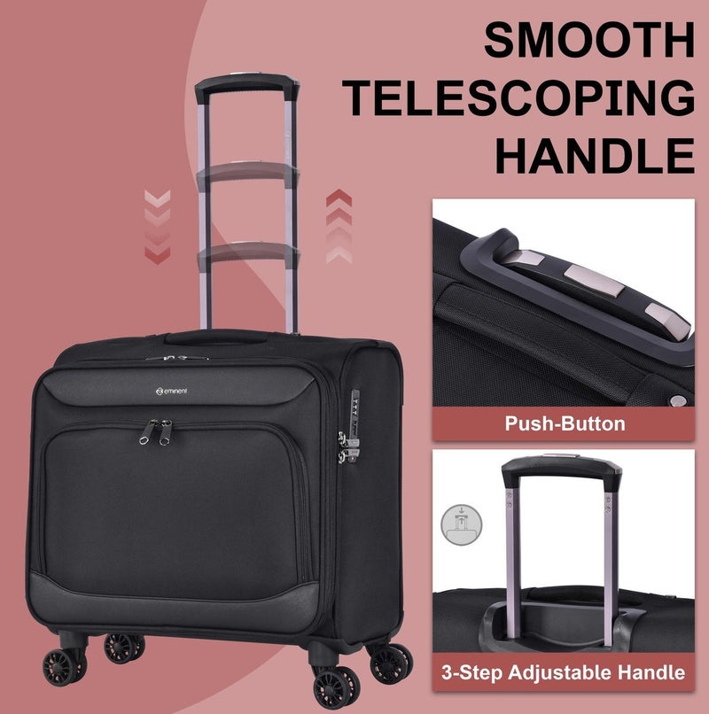 eminent Unisex Pilot Case 360-degree 4 Double Spinner Wheel Laptop Trolley with Built-In TSA Lock and Safe Zipper, S361T-SZ-17, Black - Image 3