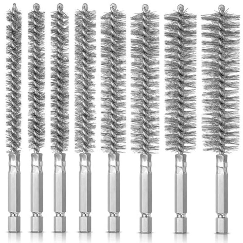Joyzzz Wire Cleaning Brush, 8PCS Stainless Steel Twisted Bore Brushes with 1/4 Inch Hex Shank, for Power Drill and Impact Driver, Cleaning Tubes, Pipes, Bearings and Mechanical Parts - Image 1