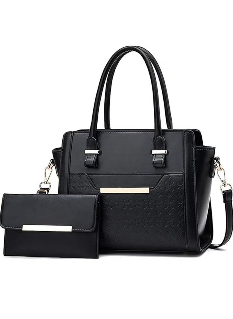 Huitich Crocodile Pattern Leather Two-Piece Women’s Messenger Bag – Black (27×13×21 cm) - Image 1
