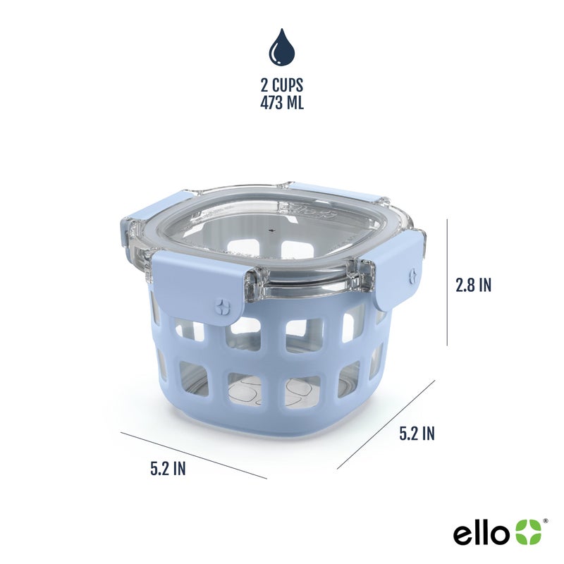 Ello Duraglass 2-Pack 2 Cup Reusable Glass Container Jar with Leak Proof Lids and Protective Silicone Sleeves | Perfect for Overnight Oats, Snacks, Yogurt | BPA-Free | Dishwasher Safe | Halogen Blue - Image 4
