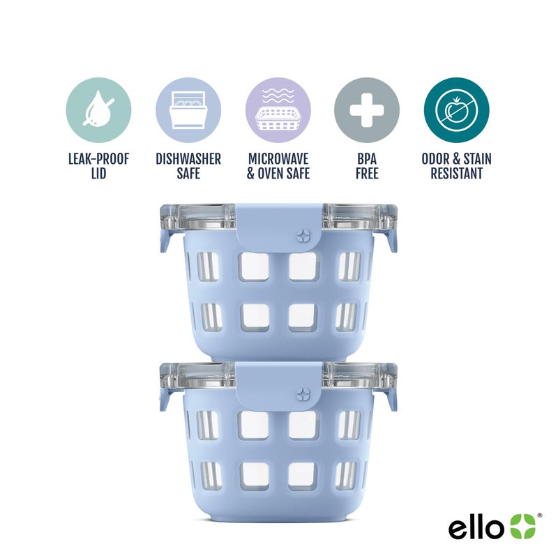 Ello Duraglass 2-Pack 2 Cup Reusable Glass Container Jar with Leak Proof Lids and Protective Silicone Sleeves | Perfect for Overnight Oats, Snacks, Yogurt | BPA-Free | Dishwasher Safe | Halogen Blue - Image 3