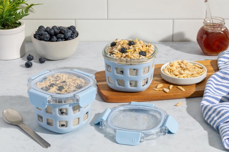 Ello Duraglass 2-Pack 2 Cup Reusable Glass Container Jar with Leak Proof Lids and Protective Silicone Sleeves | Perfect for Overnight Oats, Snacks, Yogurt | BPA-Free | Dishwasher Safe | Halogen Blue - Image 2