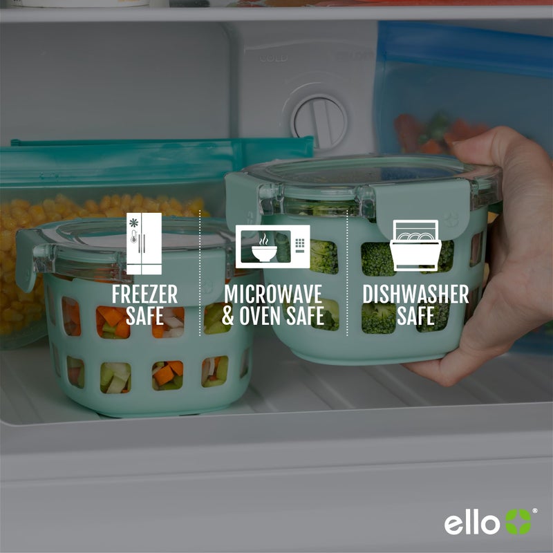 Ello Duraglass 2-Pack 2 Cup Reusable Glass Container Jar with Leak Proof Lids and Protective Silicone Sleeves | Perfect for Overnight Oats, Snacks, Yogurt | BPA-Free | Dishwasher Safe | Halogen Blue - Image 5