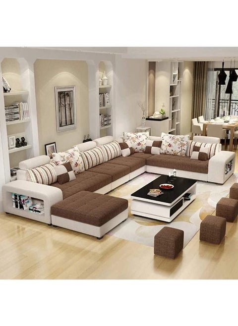 Karnak Sectional Sofa Set, Solid Wood Sofa for Living Room Furniture Modern Corner Fabric Upholstered Sofa Set Color (Brown)