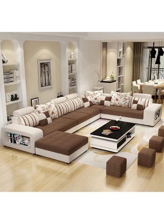 KARNAK - Karnak Sectional Sofa Set, Solid Wood Sofa for Living Room Furniture Modern Corner Fabric Upholstered Sofa Set Color (Brown) - Image 1