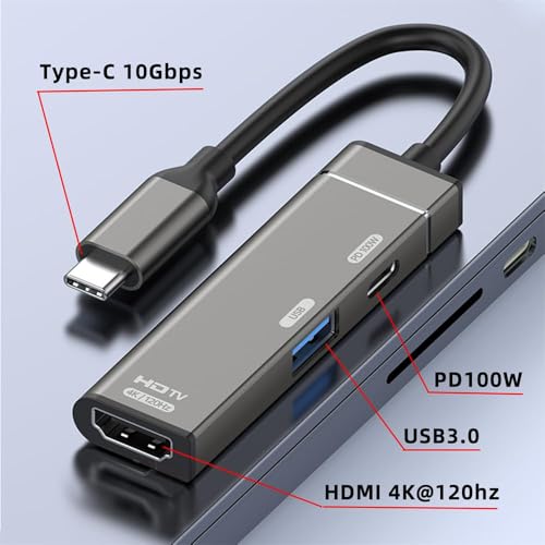 Wefly USB-C Type-C to HDMI 4K@120hz USB 3.0 OTG Converter HDTV Multiport Adapter with Female PD 100W Power Port - Image 2