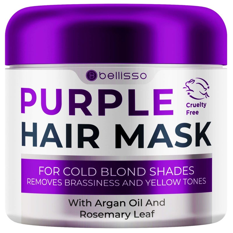 BELLISSO Purple Hair Mask - Deep Conditioner and Toner for Blonde, Brassy Hair - Hydrating Repair and After Bleach Treatment for Damaged and Dry Hair - Moisture Conditioning for Bleached Women and Men - Image 1