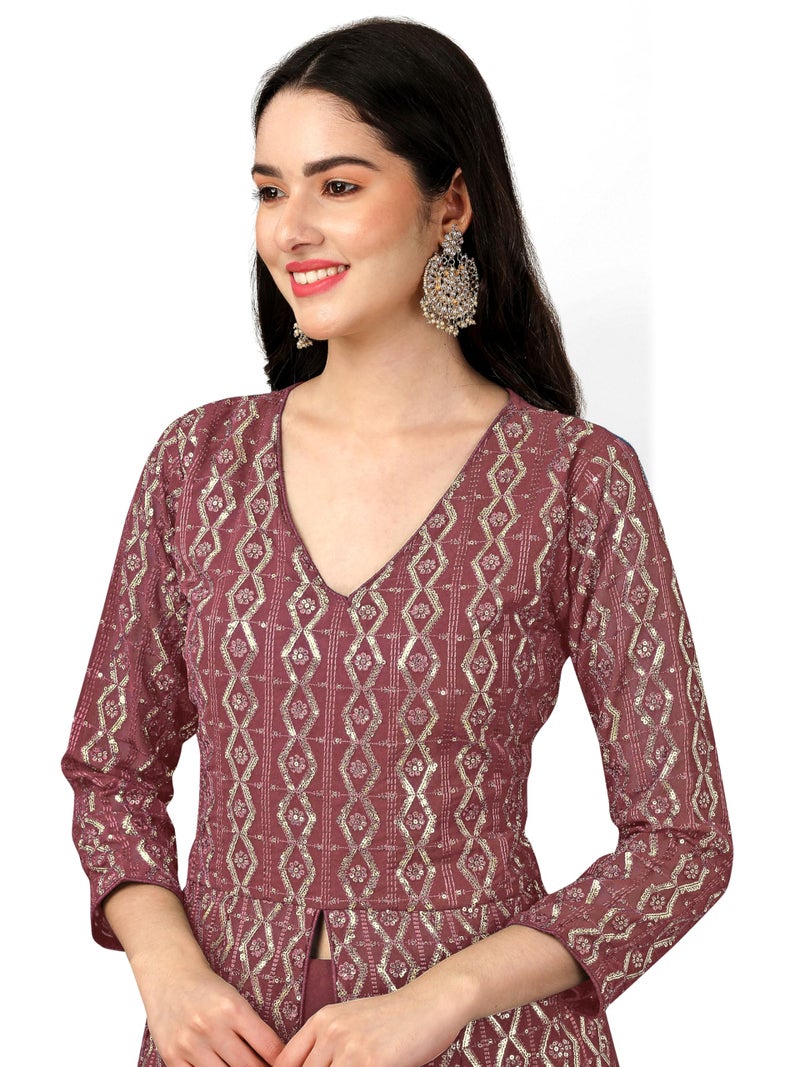 TRENDMALLS Women's Georgette Embroidery Salwar Suit Set Kurta Lehenga with Dupatta (G114-DarkPeach-S) - Image 5