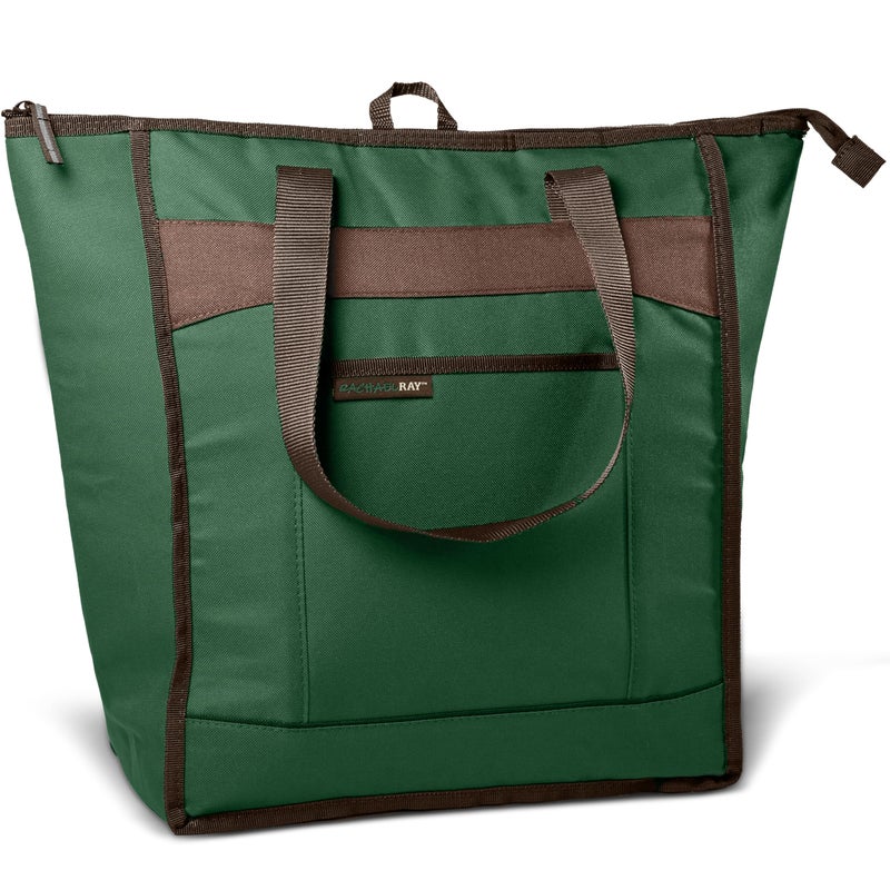 Rachael Ray Rachael Ray Chillout Cooler Bag Soft Sided Zippered Cooler Tote Insulated and Leak Proof Grocery Bag Portable Travel Cooler Hot or Cold Carrier Forest Green