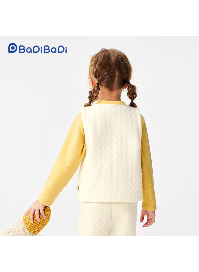 Badibadi Spring Autumn Baby Toddler Air Cotton Vest Baby Padded Waistcoat White Yellow Birthday Bear Size 73