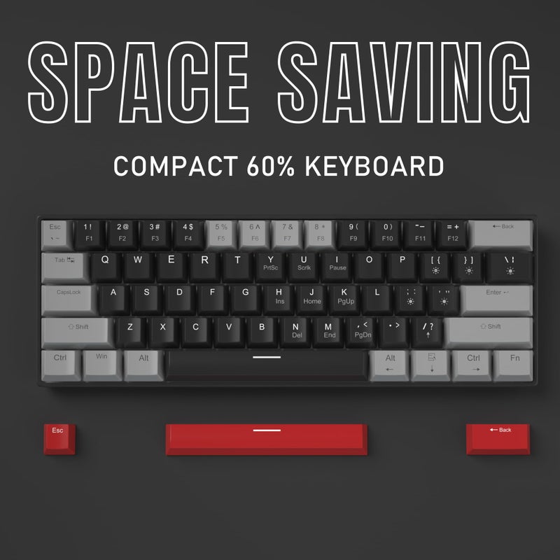Camiysn 60% Mechanical Gaming Keyboard,Mixed Color Keycaps Gaming Keyboard with Linear Red Switches, Detachable Type-C Cable Mini Keyboard with Blue LED Light for PC/Laptop - Image 4