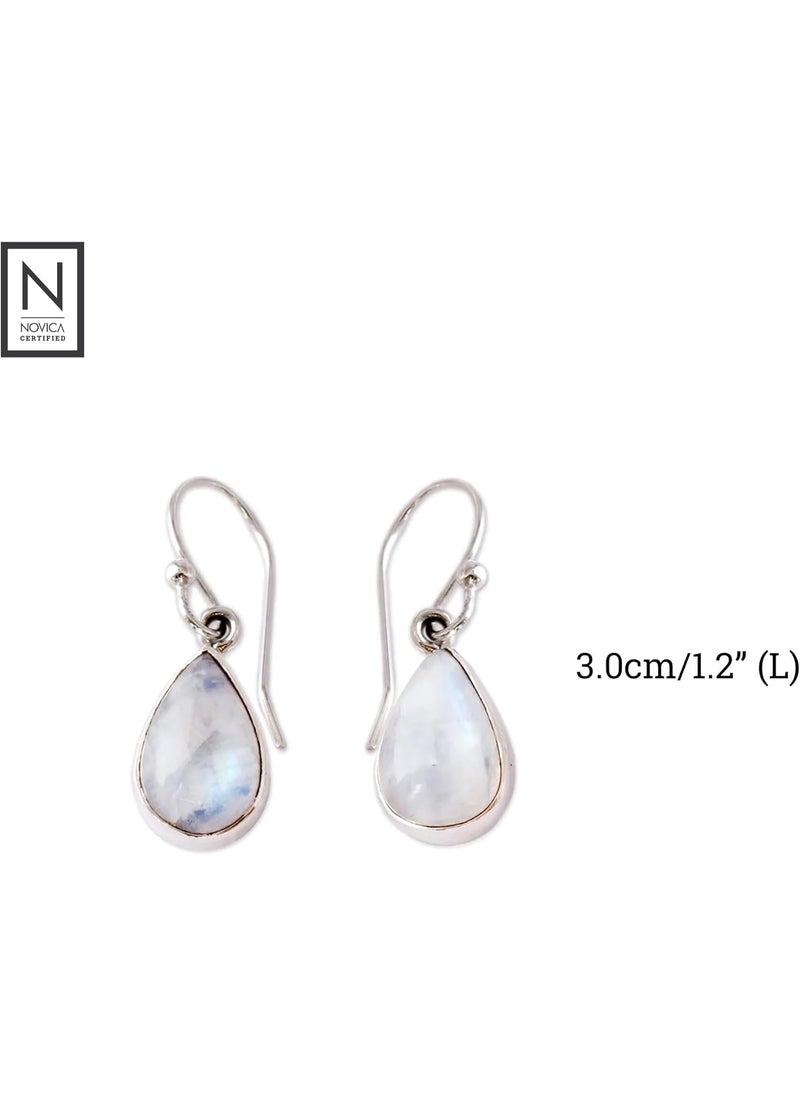 NOVICA NOVICA Rainbow Moonstone and 925 Sterling Silver Dangle Teardrop Earrings Luminous Light  - Image 3