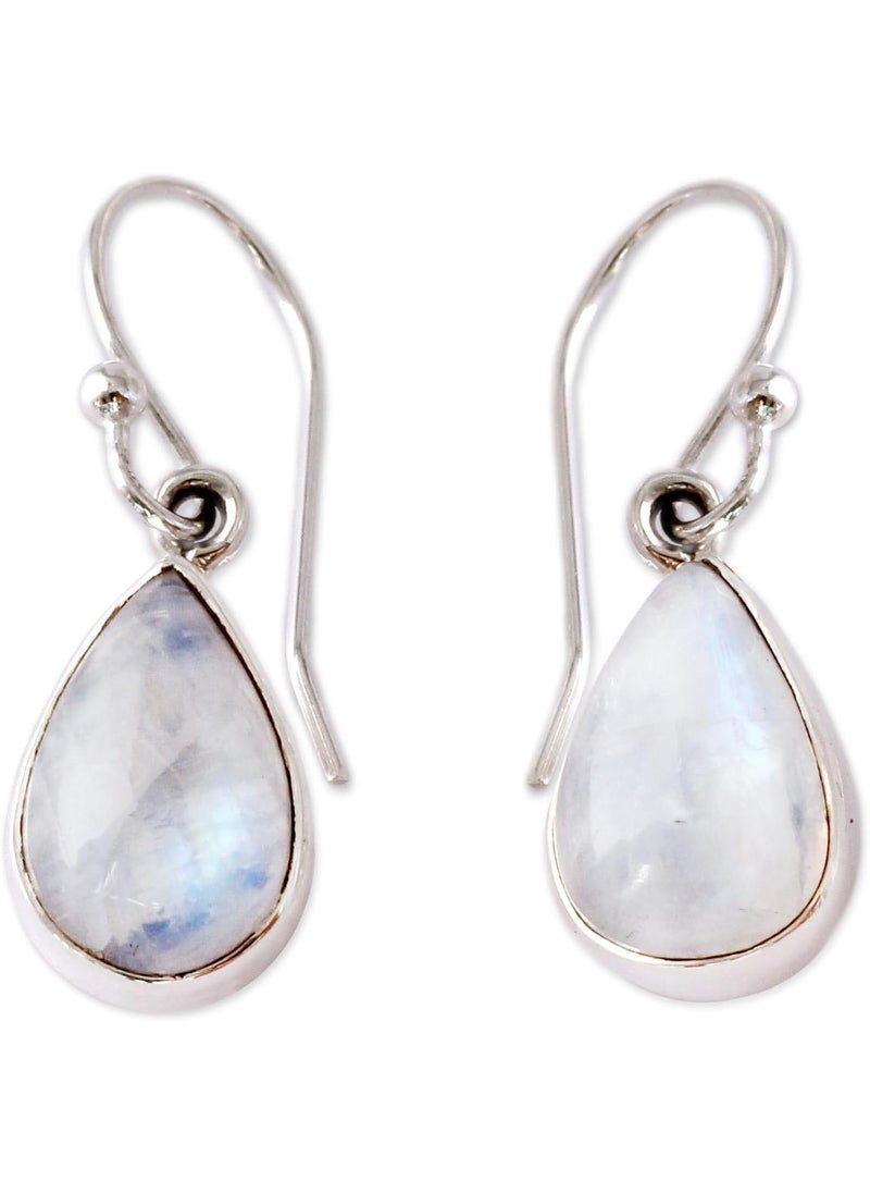 NOVICA NOVICA Rainbow Moonstone and 925 Sterling Silver Dangle Teardrop Earrings Luminous Light  - Image 1