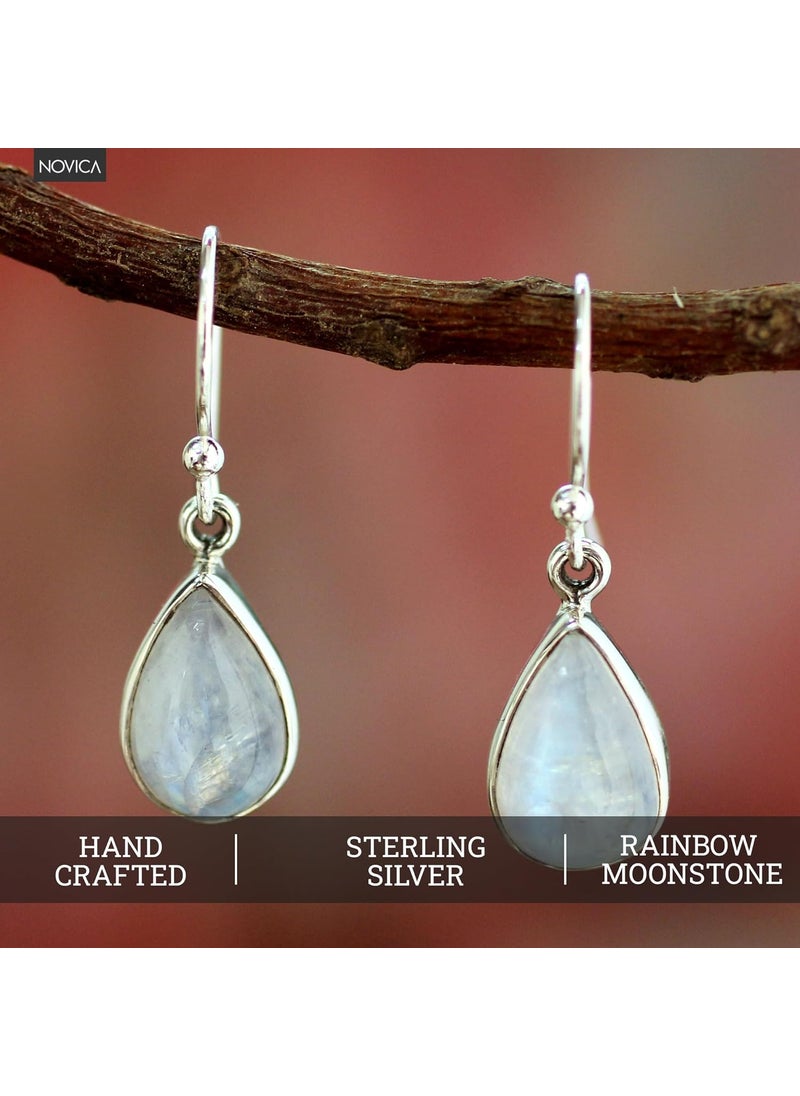 NOVICA NOVICA Rainbow Moonstone and 925 Sterling Silver Dangle Teardrop Earrings Luminous Light  - Image 2
