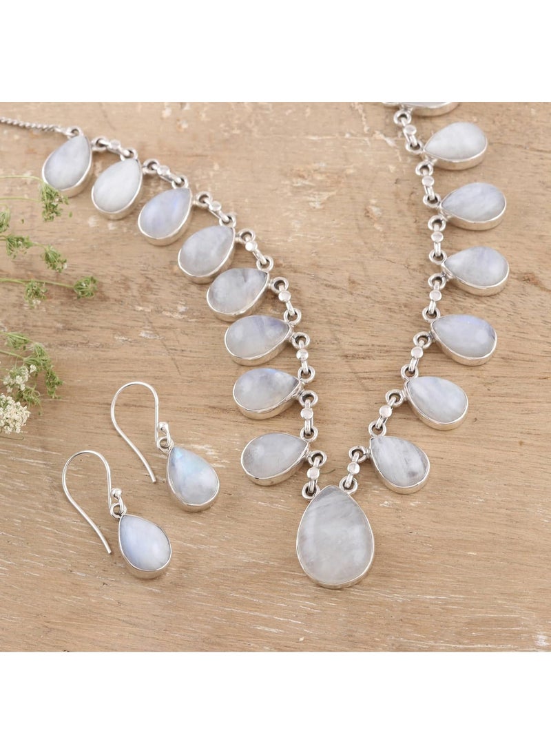 NOVICA NOVICA Rainbow Moonstone and 925 Sterling Silver Dangle Teardrop Earrings Luminous Light  - Image 4