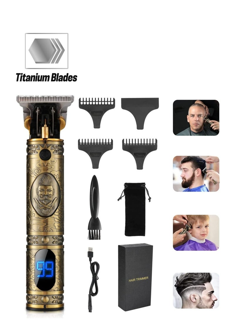 ELTRAZONE Upgraded Hair Trimmer Beard Clippers for Men Professional USB Electric Hair Clippers for Hair Cutting T Blade Gold Trimmers Pro Li Cordless Outliner Zero Gaped Rechargeable Retro Trimmer LED Display - Image 1