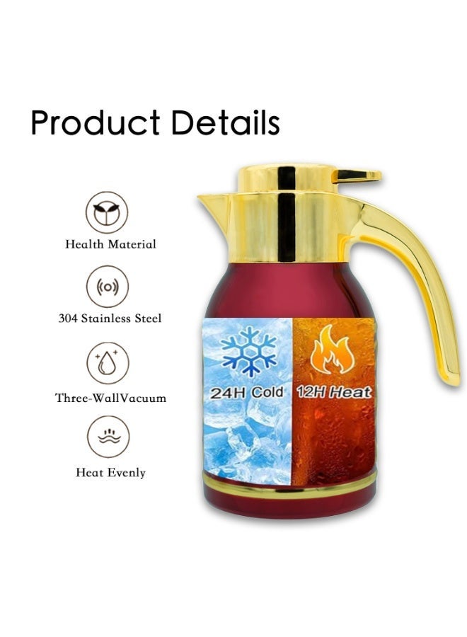 Sakura Train 1000ML Purely Hand-Painted Golden Luxury Thermal Coffee Carafe Insulated Stainless Steel Vacuum Coffee Carafe for Hot Liquids, Turkish Middle Eastern Style Stainless Steel Teapot Coffee Pot for Women, Men, Adults, Guests or For Tea Party - Best Gift Idea - Image 4