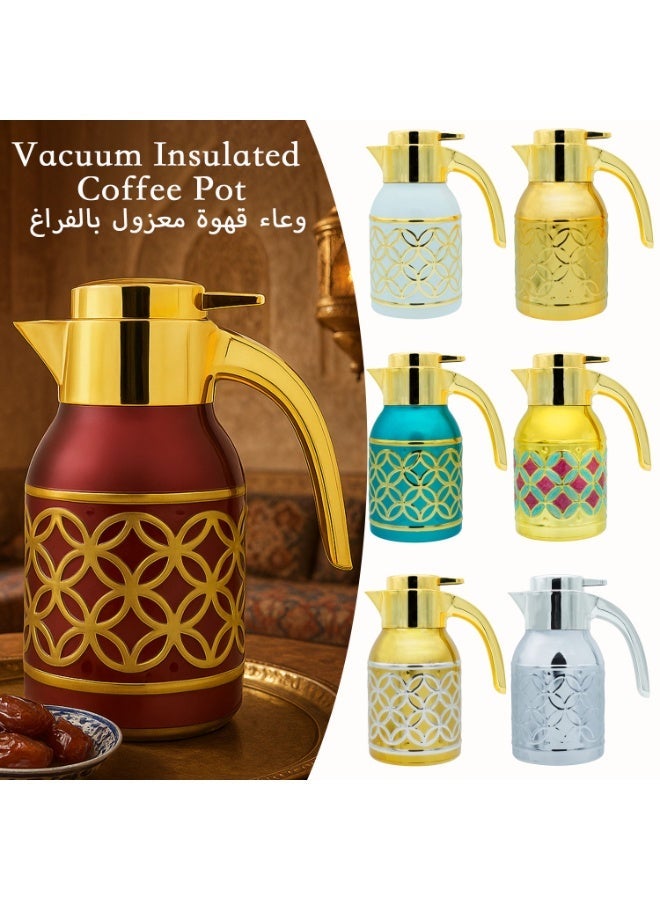 Sakura Train 1000ML Purely Hand-Painted Golden Luxury Thermal Coffee Carafe Insulated Stainless Steel Vacuum Coffee Carafe for Hot Liquids, Turkish Middle Eastern Style Stainless Steel Teapot Coffee Pot for Women, Men, Adults, Guests or For Tea Party - Best Gift Idea - Image 2