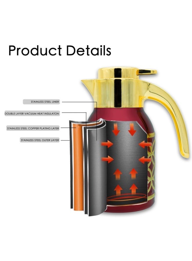Sakura Train 1000ML Purely Hand-Painted Golden Luxury Thermal Coffee Carafe Insulated Stainless Steel Vacuum Coffee Carafe for Hot Liquids, Turkish Middle Eastern Style Stainless Steel Teapot Coffee Pot for Women, Men, Adults, Guests or For Tea Party - Best Gift Idea - Image 5