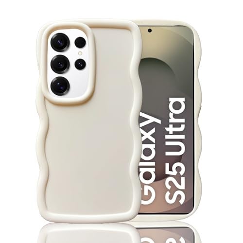 KC Back Cover for Samsung Galaxy S25 Ultra 5G - Big Wave Shape Shockproof Bumper Soft Silicone Case with Camera Protection (Off White) - Image 1