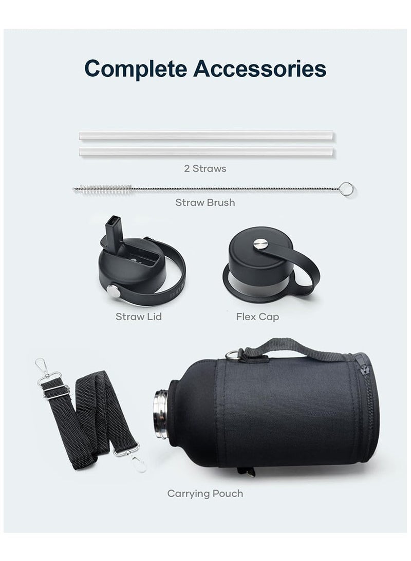 DANIM 64oz Large Insulated Water Bottle with Straw and Sleeve Stainless Steel Double Wall Sports Water Jug Leakproof Thermos Flask for Gym Travel Hiking Keeps Cold 48H Hot 24H Black - Image 4