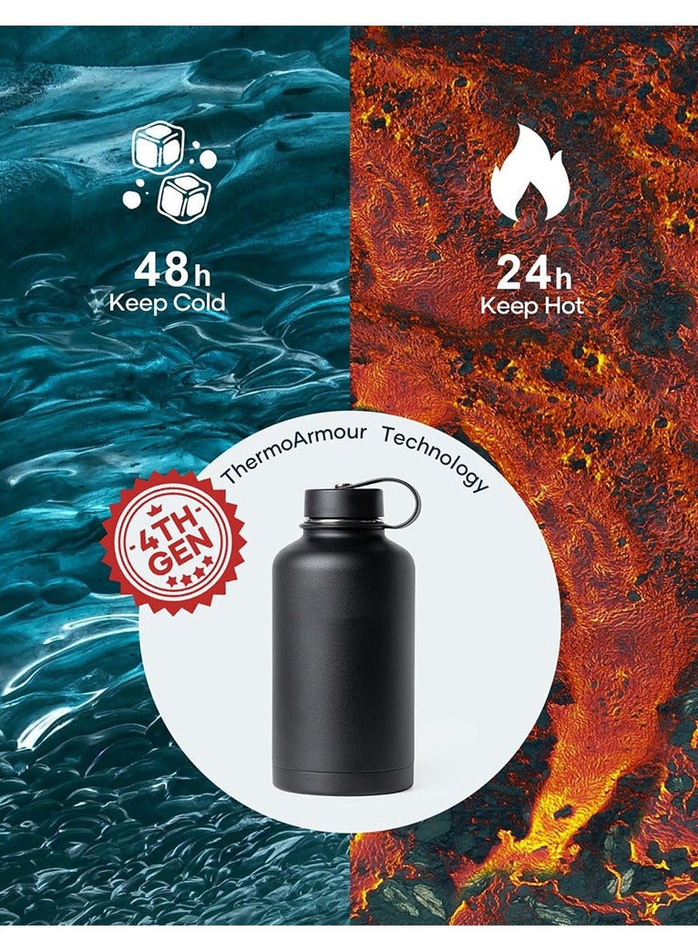 DANIM 64oz Large Insulated Water Bottle with Straw and Sleeve Stainless Steel Double Wall Sports Water Jug Leakproof Thermos Flask for Gym Travel Hiking Keeps Cold 48H Hot 24H Black - Image 5