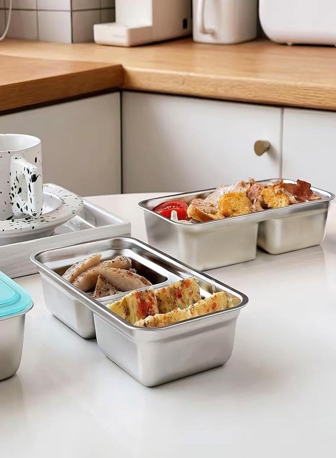 Swejos Stainless Steel Snack Containers with Lids Reusable 2 Compartment Food Storage Containers, Divided Meal Prep Lunch Box for Travel and Outdoor Camping, Dishwasher Safe (2) - Image 5