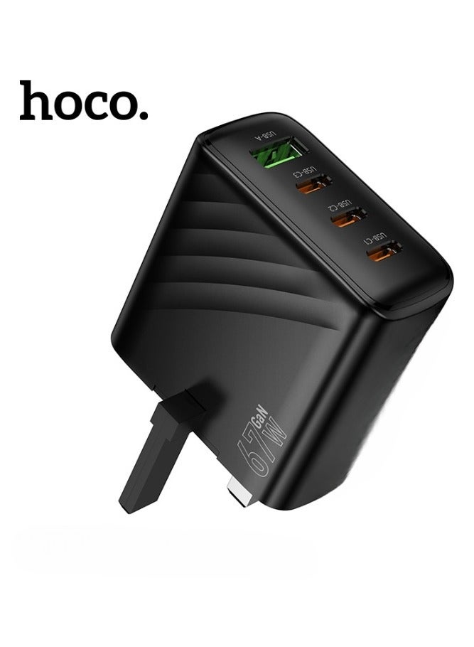 هوكو شاحن ذكي CS27B - شاحن حائطي بأربعة منافذ بقوة ٦٧ واط | ٣ منافذ USB-C + منفذ USB-A | PD بقوة ٦٧ واط + QC3.0 | قابس المملكة المتحدة - Image 1