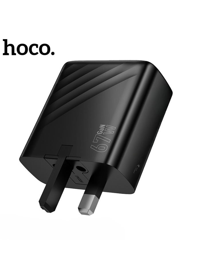 هوكو شاحن ذكي CS27B - شاحن حائطي بأربعة منافذ بقوة ٦٧ واط | ٣ منافذ USB-C + منفذ USB-A | PD بقوة ٦٧ واط + QC3.0 | قابس المملكة المتحدة - Image 3