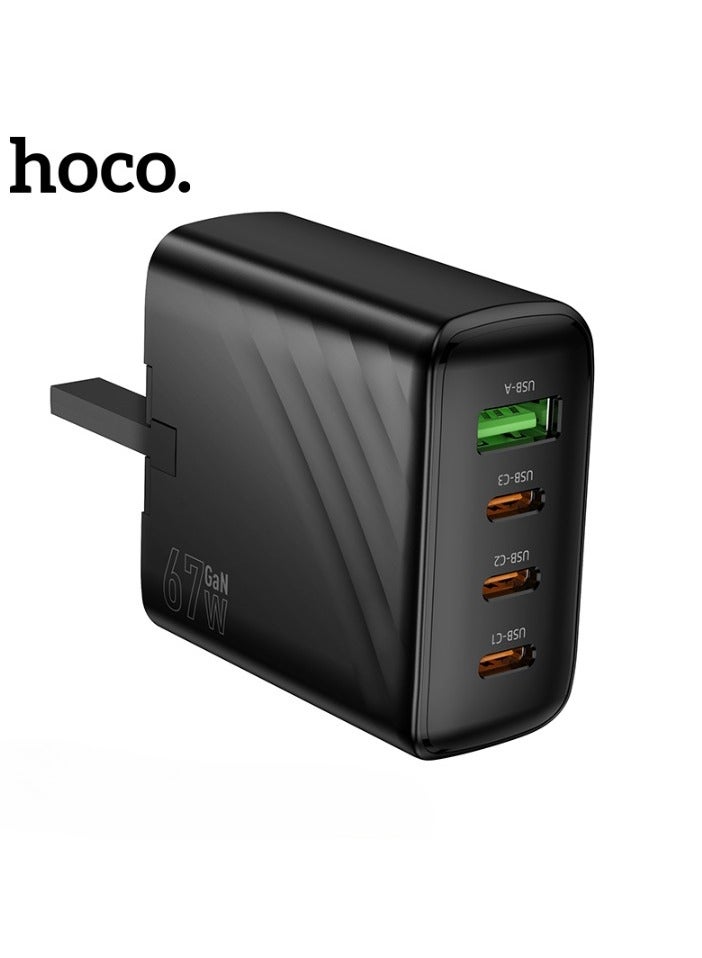 هوكو شاحن ذكي CS27B - شاحن حائطي بأربعة منافذ بقوة ٦٧ واط | ٣ منافذ USB-C + منفذ USB-A | PD بقوة ٦٧ واط + QC3.0 | قابس المملكة المتحدة - Image 5