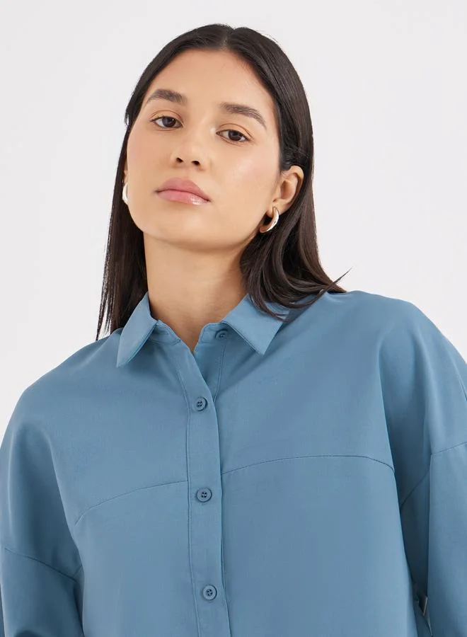 Styli Styli Curved Hem Balloon Sleeve Oversized Shirt