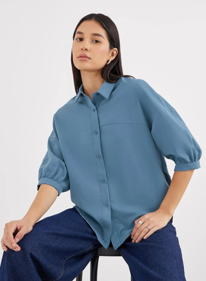 Styli Styli Curved Hem Balloon Sleeve Oversized Shirt