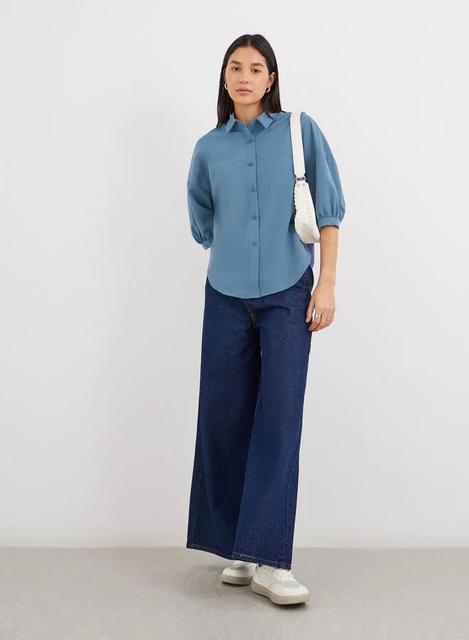 Styli Styli Curved Hem Balloon Sleeve Oversized Shirt