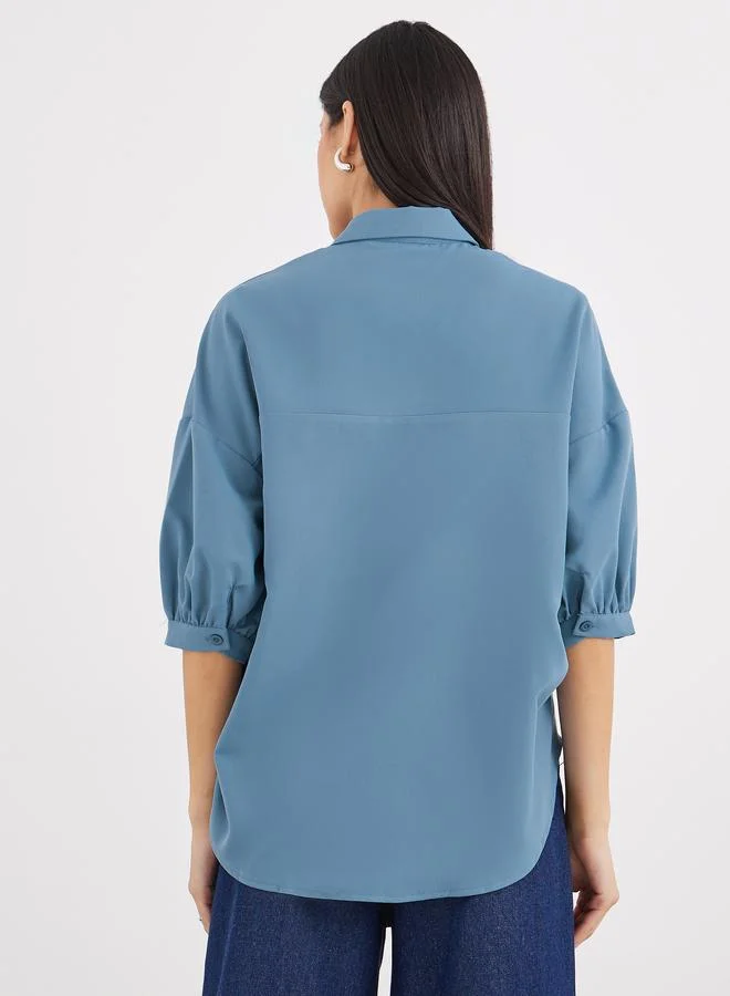 Styli Styli Curved Hem Balloon Sleeve Oversized Shirt