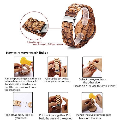 BEWELL W086B Mens Wooden Watch Analog Quartz Lightweight Handmade Wood Wrist Watch (Zebra Wood) - Image 5