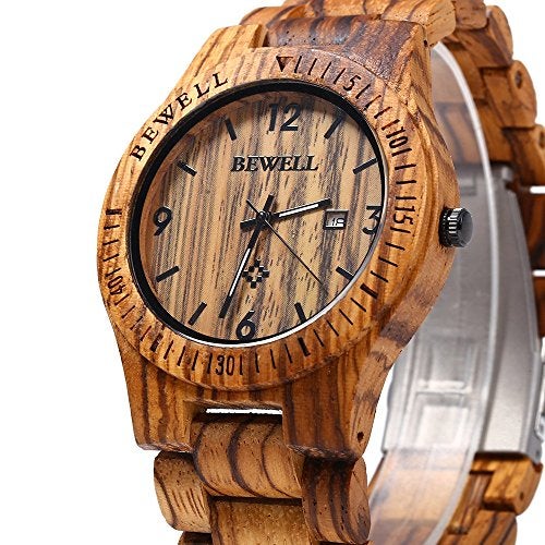 BEWELL W086B Mens Wooden Watch Analog Quartz Lightweight Handmade Wood Wrist Watch (Zebra Wood) - Image 2
