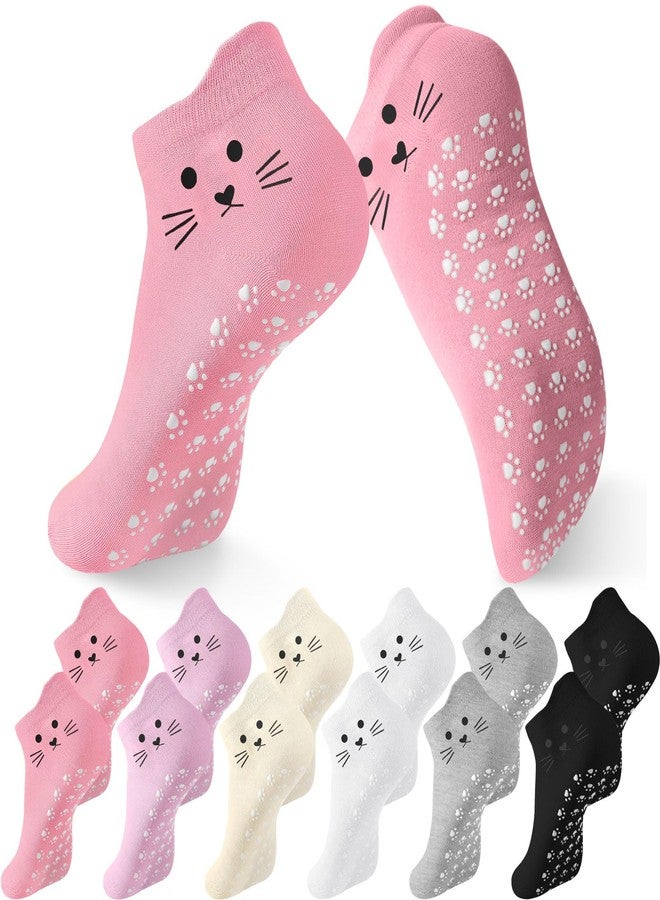 Geyoga 6 Pack Grip Cat Socks for Women Cute Yoga Cat Socks for Girls Non Slip Ankle Supplies for Pilates Dance Workout(Classic) - Image 1