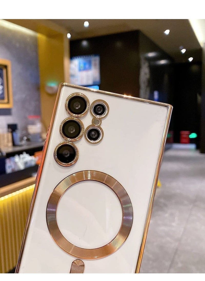 Raxoom for Samsung Galaxy S23 Ultra Case Magnetic Clear with Camera Lens Protector Full Protection MagSafe Electroplated Silicone Slim Fit Shockproof Protective Case Cover - Gold - Image 5