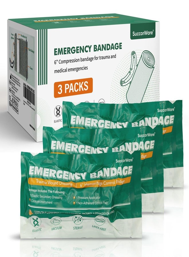 SuccorWare 6 Inch 3 Packs Israeli Bandage - Emergency Bandage with Vacuum Sterile Package - for Wound Dressing, First Aid Kit, Medical Trauma Kit Refill - Image 1