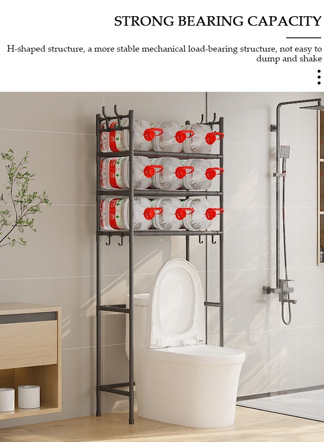 DUNISO منظم رف الحمام المستقر ذو 3 طبقات فوق المرحاض/غسالة التخزين - وحدات رفوف موفرة للمساحة مع قضيب تعليق الملابس - موفر للمساحة، مستقر، متعدد الوظائف - Image 4