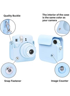 O Ozone PU Leather Camera Case for Fujifilm Instax Mini 12 Instant Camera | Protective Camera Cover with Adjustable Shoulder Strap - Pastel Blue  - Image 5